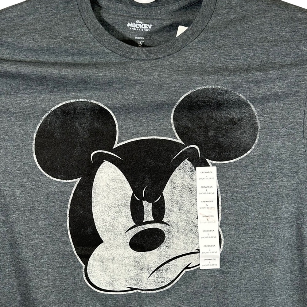 Disney Mickey and Friends Grumpy Mickey Mouse Graphic T-Shirt Grey Large NEW